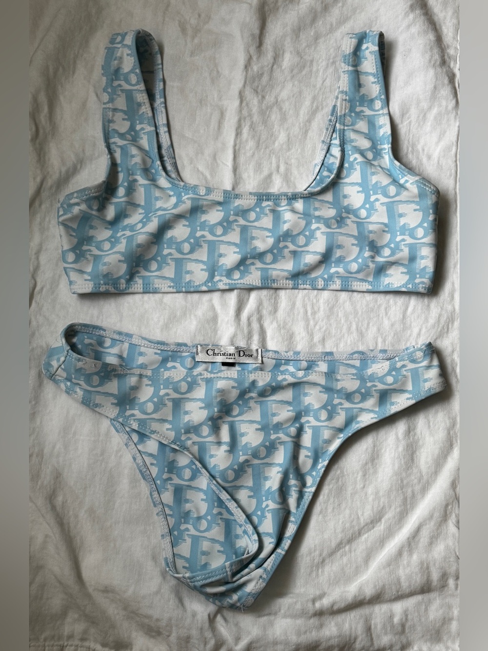 Baby Blue and White Dior Monogram Bikini Set